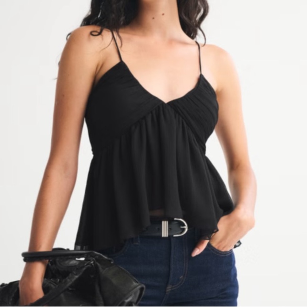 Abercrombie and Fitch Black V-Neck Ruched Cami